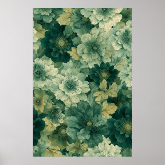 Poster Motif de fleurs botaniques vertes romantiques