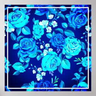 Poster Motif de fleurs de rose bleue classique-87600