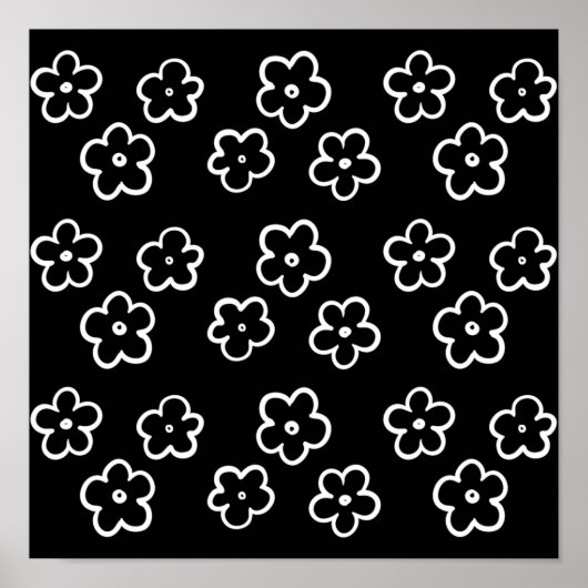 Poster Motif de fleurs noir et blanc (Devant)