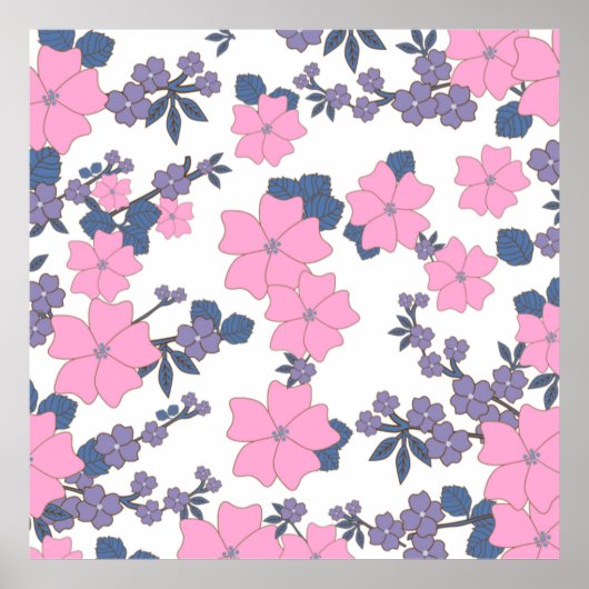 Poster Motif DE FLEURS ROSE ET PURPLE (Devant)