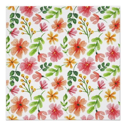 Poster Motif de fleurs roses à l'aquarelle (Devant)