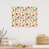 Poster Motif de fleurs roses à l'aquarelle (Cuisine)