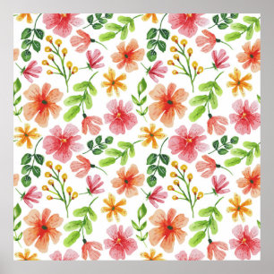 Poster Motif de fleurs roses à l'aquarelle
