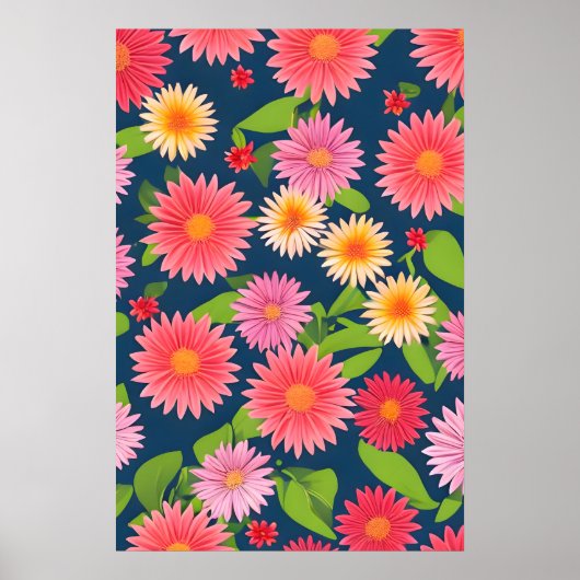 Poster motif de fleurs roses, style rétro (Devant)