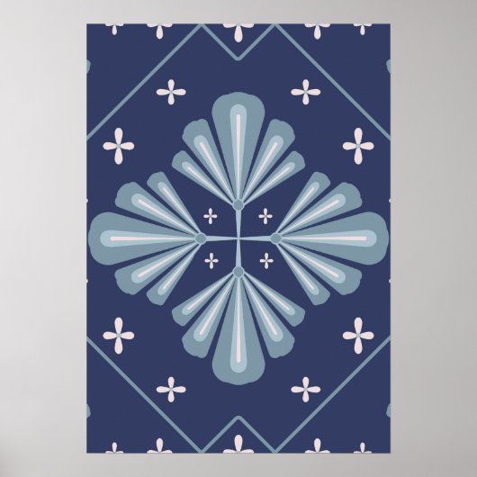 Poster Motif de formes géométriques bleues (Devant)