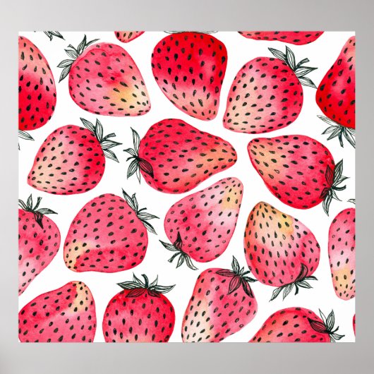 Poster Motif de fraises d'aquarelle. (Devant)