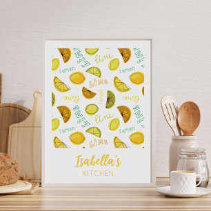 Poster Motif de fruit acidulé au citron et au citron vert