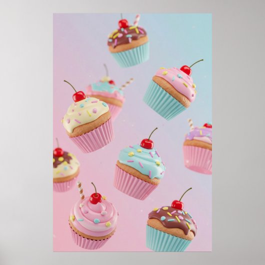 Poster Motif de gâteau pastel sur fond rose (Devant)