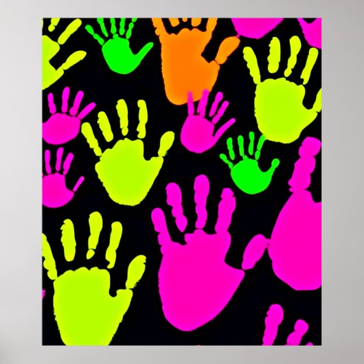 Poster Motif de graffiti empreinte de main au néon (Devant)