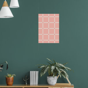 Poster Motif de grille rose pâle avec accent de corail