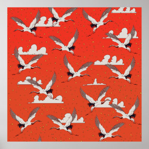 Poster Motif de grue asiatique rouge