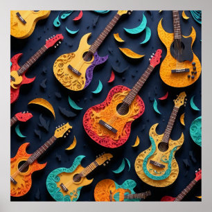 Poster Motif de guitare coloré