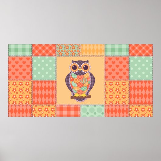 Poster Motif de hibou en patchwork sans couture. arrière (Devant)