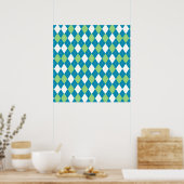 Poster Motif de Jacquard bleu et blanc vert (Cuisine)