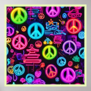 Poster Motif de la Paix de Néon coloré