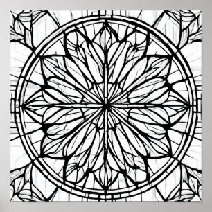 Poster Motif de ligne de cathédrale complexe : vitrail