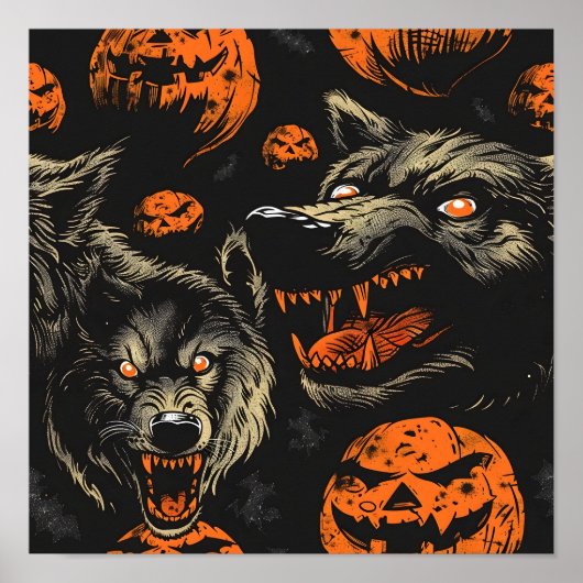 Poster Motif de loup-garou à terre (Devant)