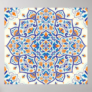 Poster Motif de luxe Orange Blue Ornament