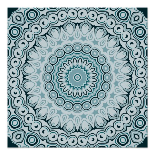 Poster Motif de mandala bleu orageux et gris (Devant)