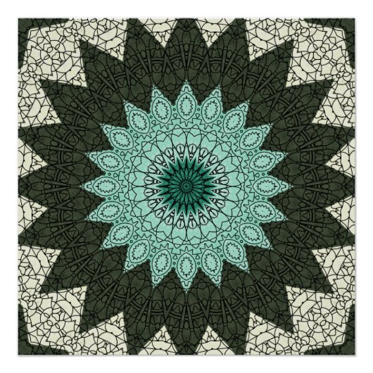 Poster Motif de mandala géométrique sarcelle et vert (Devant)