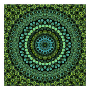 Poster Motif de mandala kaléidoscope vert et sarcelle
