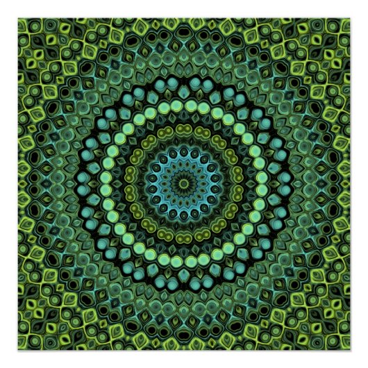 Poster Motif de mandala kaléidoscope vert et sarcelle (Devant)