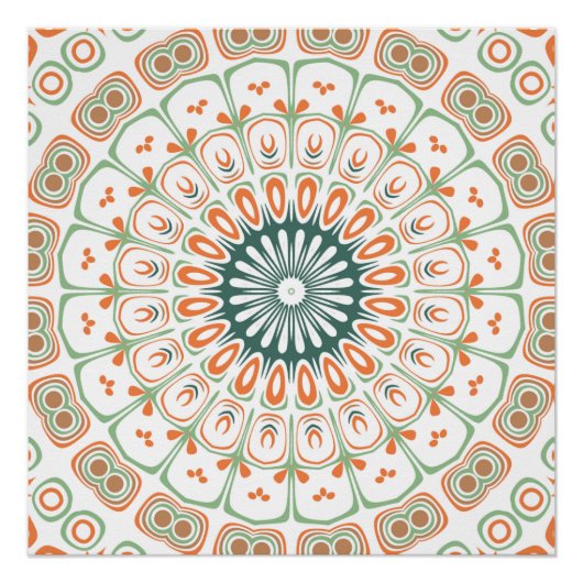Poster Motif de mandala moderne orange et vert (Devant)