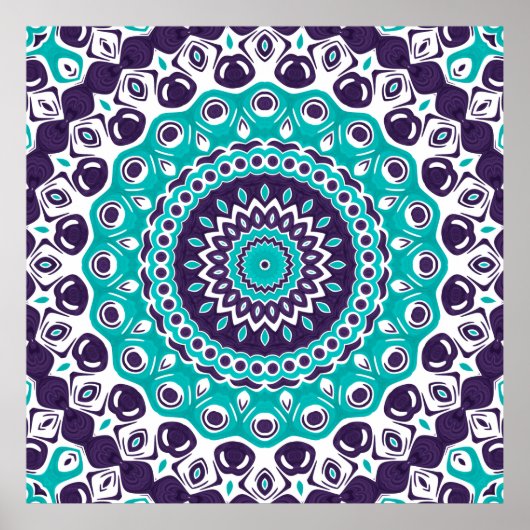 Poster Motif de mandala moderne turquoise et violet (Devant)