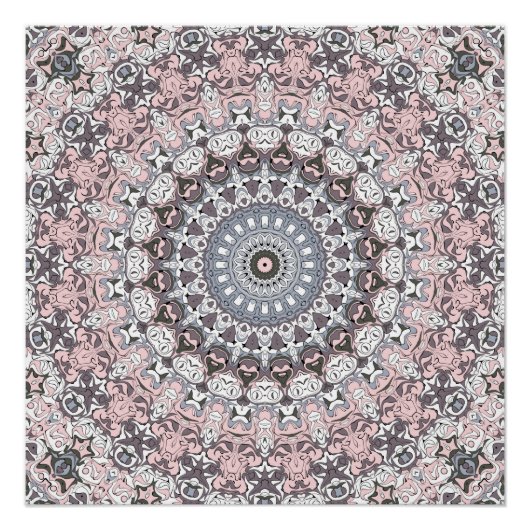 Poster Motif de mandala rose gris et blanc (Devant)
