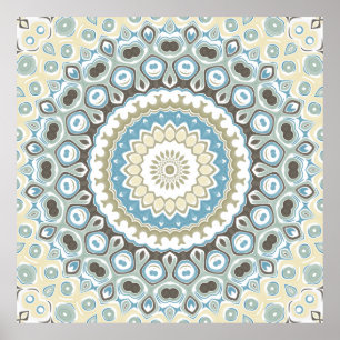 Poster Motif de mandala sarcelle et beige avec des tons t