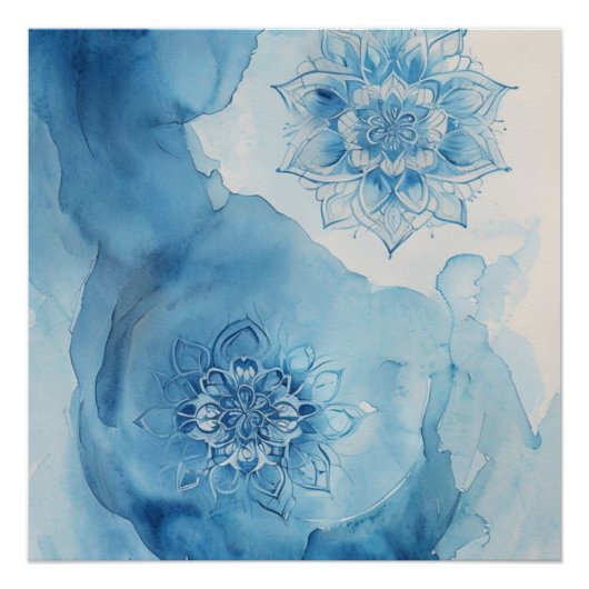 Poster Motif de mandala zen bleu clair (Devant)
