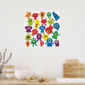 Poster Motif de Monstres colorés et amusants (Cuisine)