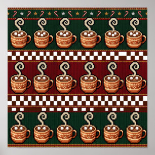Poster Motif de Noël au cacao chaud en pixel art