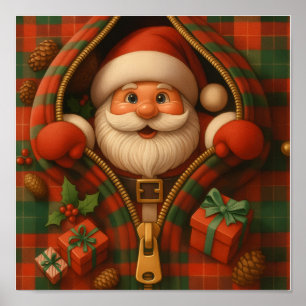 Poster Motif de Noël Père Noël à carreaux 