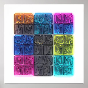 Poster Motif de papier peint graffiti néon continu