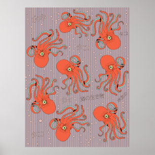 Poster Motif de pieuvre japonaise