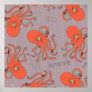 Poster Motif de pieuvre japonaise