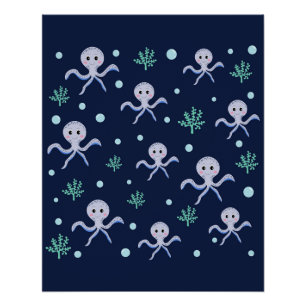 Poster Motif de pieuvre mignonne