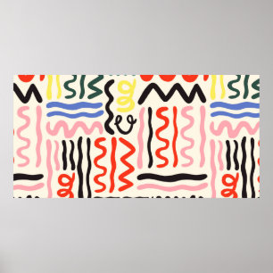 Poster Motif de pinceau dessiné à la main, zigzags, ligne