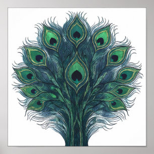 Poster Motif de plume de paon à contraste élevé sans cout