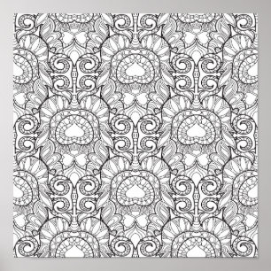 Poster Motif de plumes de paon Doodle 2