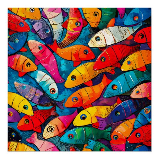 Poster Motif de poisson multicolore (Devant)