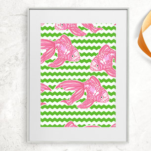 Poster Motif de poisson rose tropical coloré