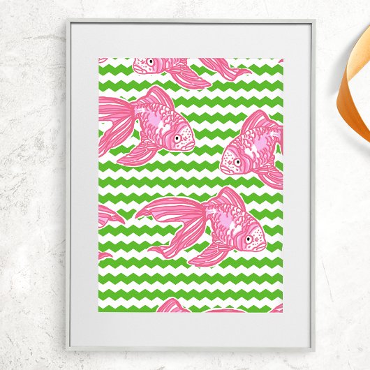 Poster Motif de poisson rose tropical coloré