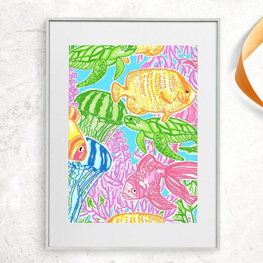 Poster Motif de poissons tropicaux colorés