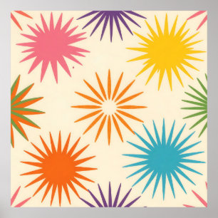 Poster Motif de rafale d'étoiles coloré du milieu du sièc