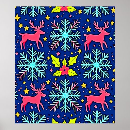 Poster Motif de Renne de Noël Bleu Foncé Design (Devant)