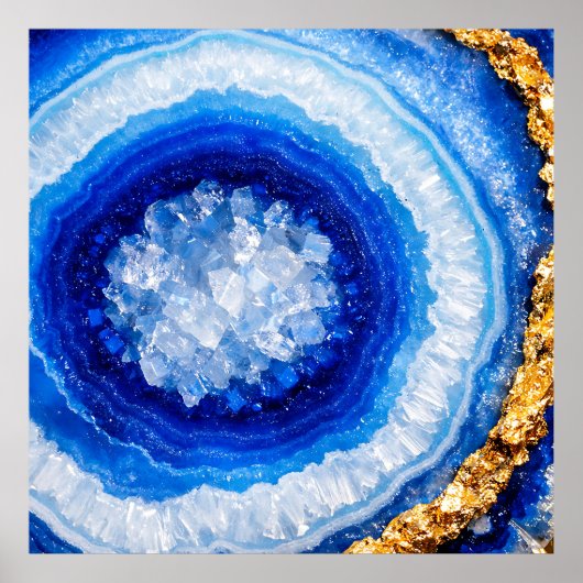 Poster Motif de résine de géode d'or bleu (Devant)