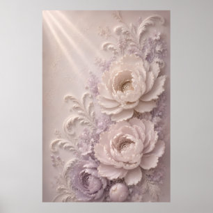 Poster Motif de rose élégant en relief lavande