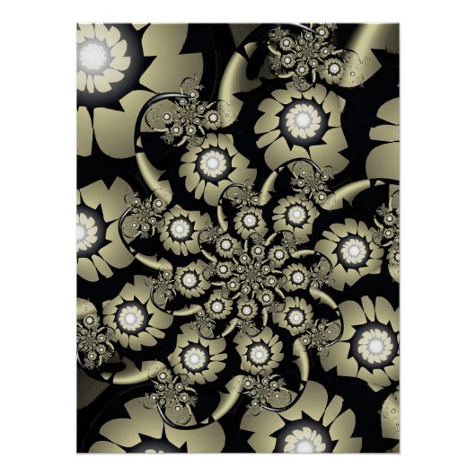 Poster Motif de spirale florale fractale dorée (Devant)
